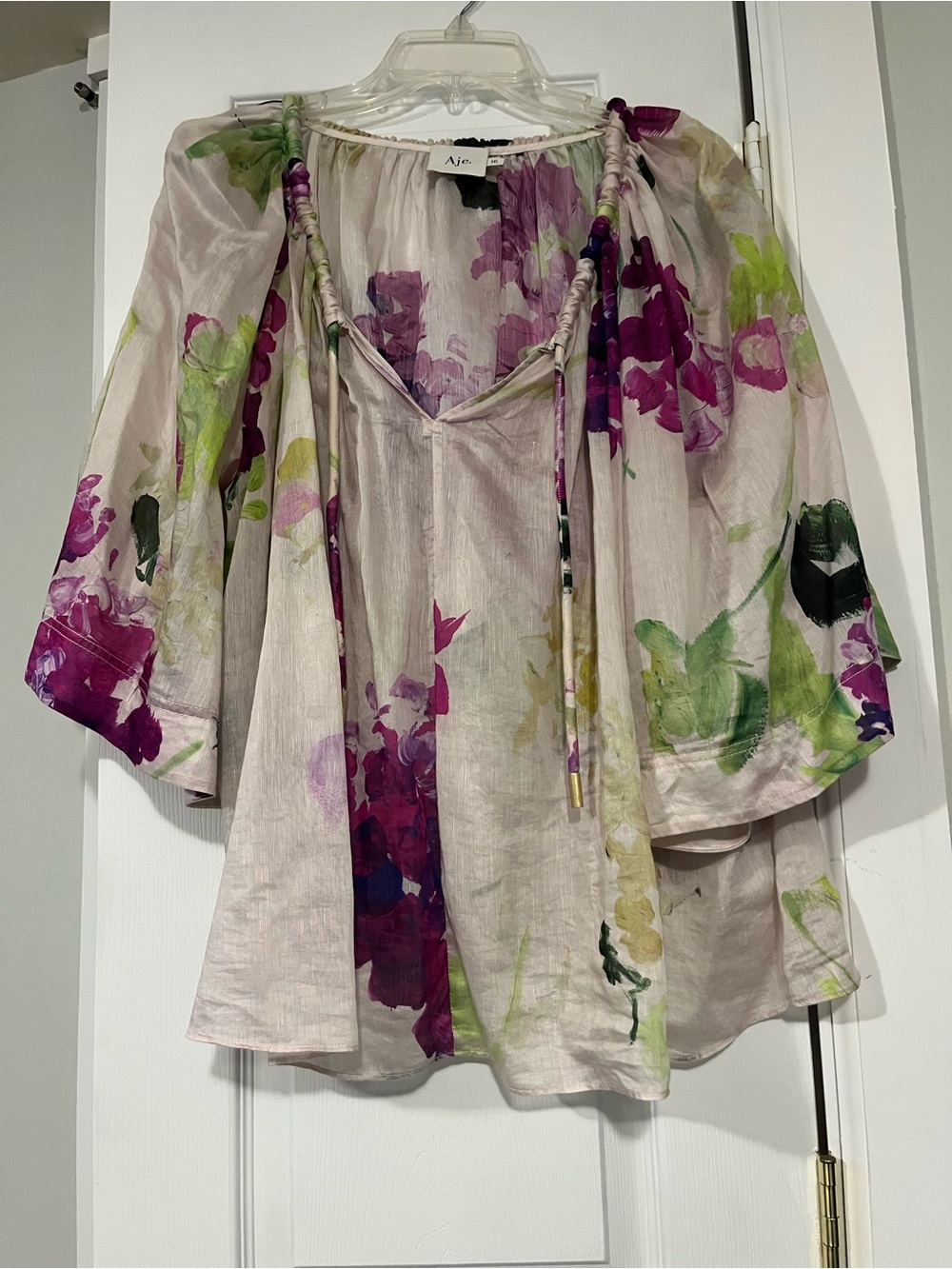 Aje Pink Purple Green Floral Peasant Blouse
